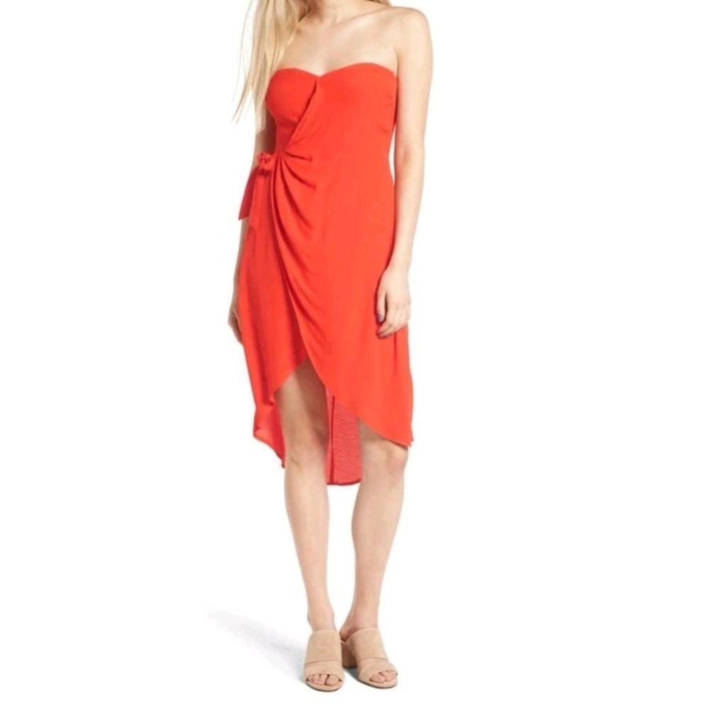 ASTR The Label Dress M Red Josephine Strapless Asymmetrical Hoco‎ Formal Holiday